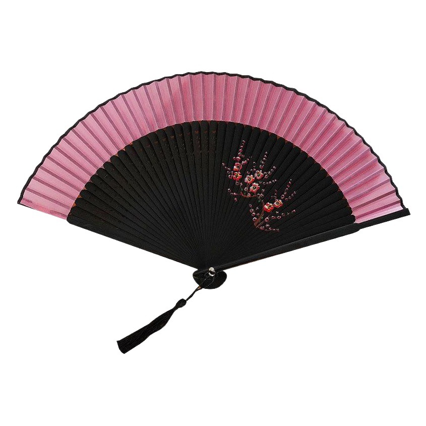 Ventilador de cara de seda Hanfu rojo al por mayor ventilador plegable de bambú japonés de estilo antiguo chino ventilador de seda de ciruela pintado a mano ventilador de danza Retro