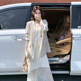 法式气质西装外套吊带连衣裙套装女2026春新款淡人高知穿搭一整套