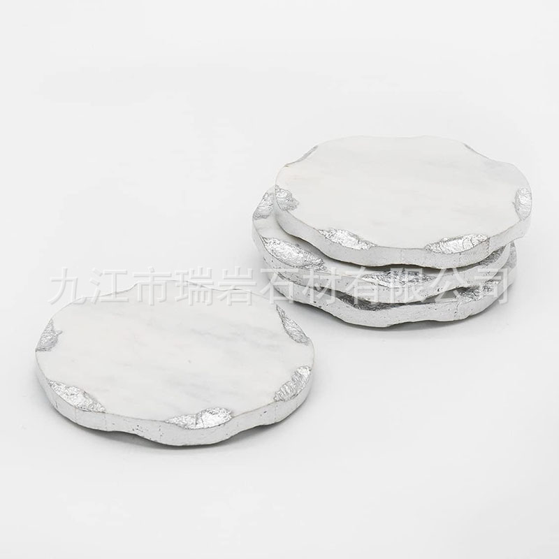 Fabricantes al por mayor almohadillas de taza de mármol natural borde de plata cuadrado cubierta de almohadillas de taza redonda Amazon transfronterizo exclusivo