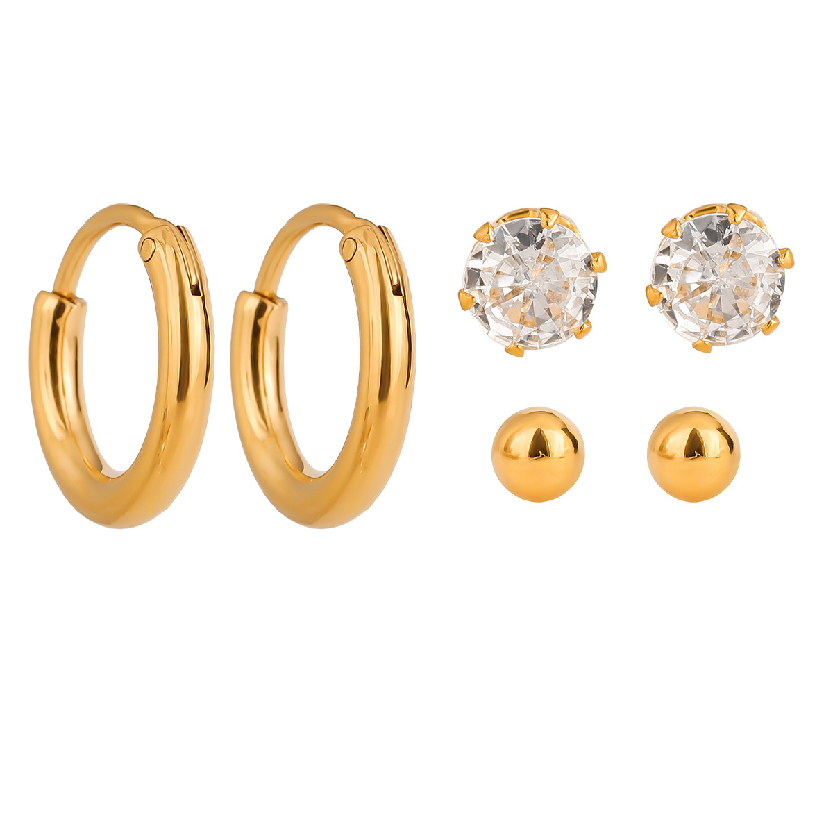 Wanxing Europa y América acero inoxidable tres a uno conjunto de zircon anillo simple pernos de orejas pendientes de acero de titanio simple joyas transfronterizas