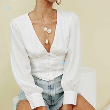 Solid V-Neck SingleBreasted Long Sleeve Shirt��ɫV�I�L���r��
