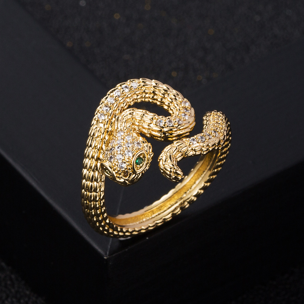 fashion copper goldplated microset zircon hiphop snake open ring femalepicture4