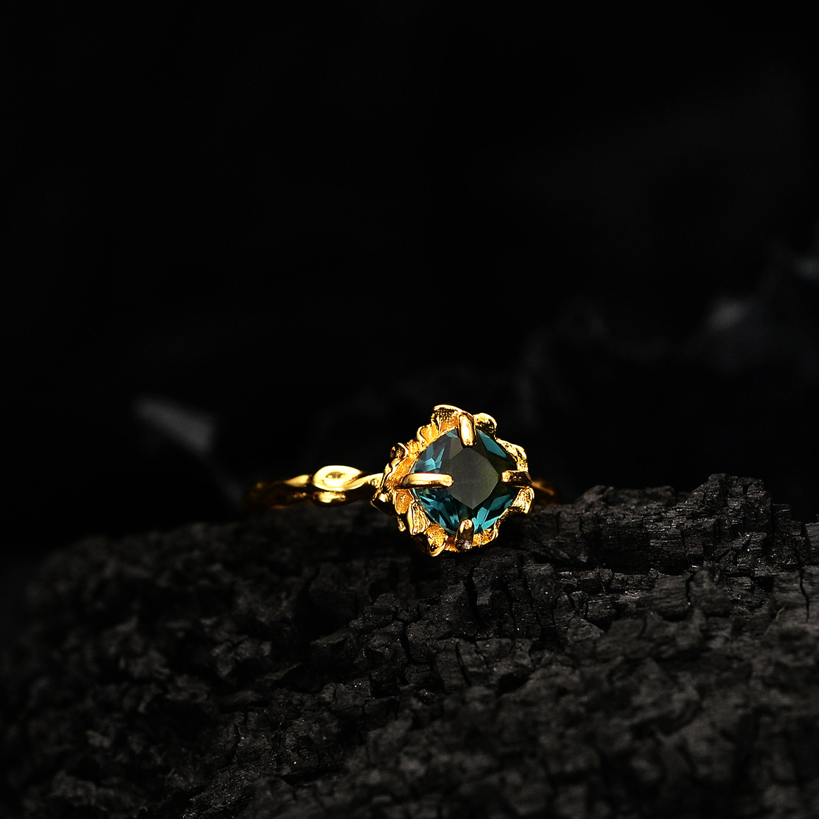 Simple Style Square Silver Plating Inlay Gem Open Ring 1 Piece