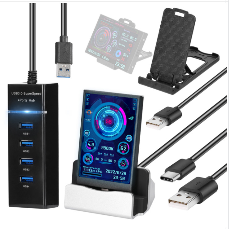 3.5-inch computer small secondary screen, IPS full viewing angle, USB-C chassis secondary screen, computer temperature monitoring without AIDA64