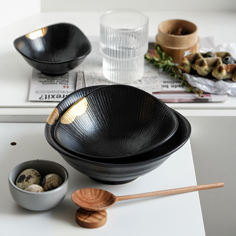 Wuskin Moyu Vajilla Tazón de arroz Tazón de salsa Tazón de sopa Tazón de fideos Tazón para el hogar Restaurante Tazón de ensalada Tazón de comedor irregular de oro