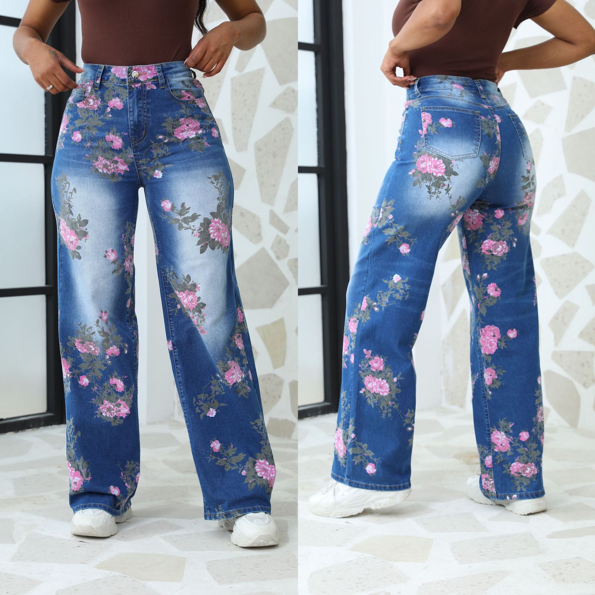Denim Source Factory Vaqueros elásticos con estampado retro americano personalizados de alta gama para mujer Xintang denim Factory al por mayor
