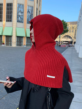 韩版开叉连帽披肩一体设计感秋冬潮搭针织毛线围巾假领子保暖围脖