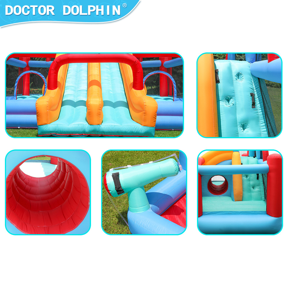 Castillo inflable para niños Doctor Dolphin, parque acuático inflable con doble tobogán para el hogar, castillo inflable interior con trampolín