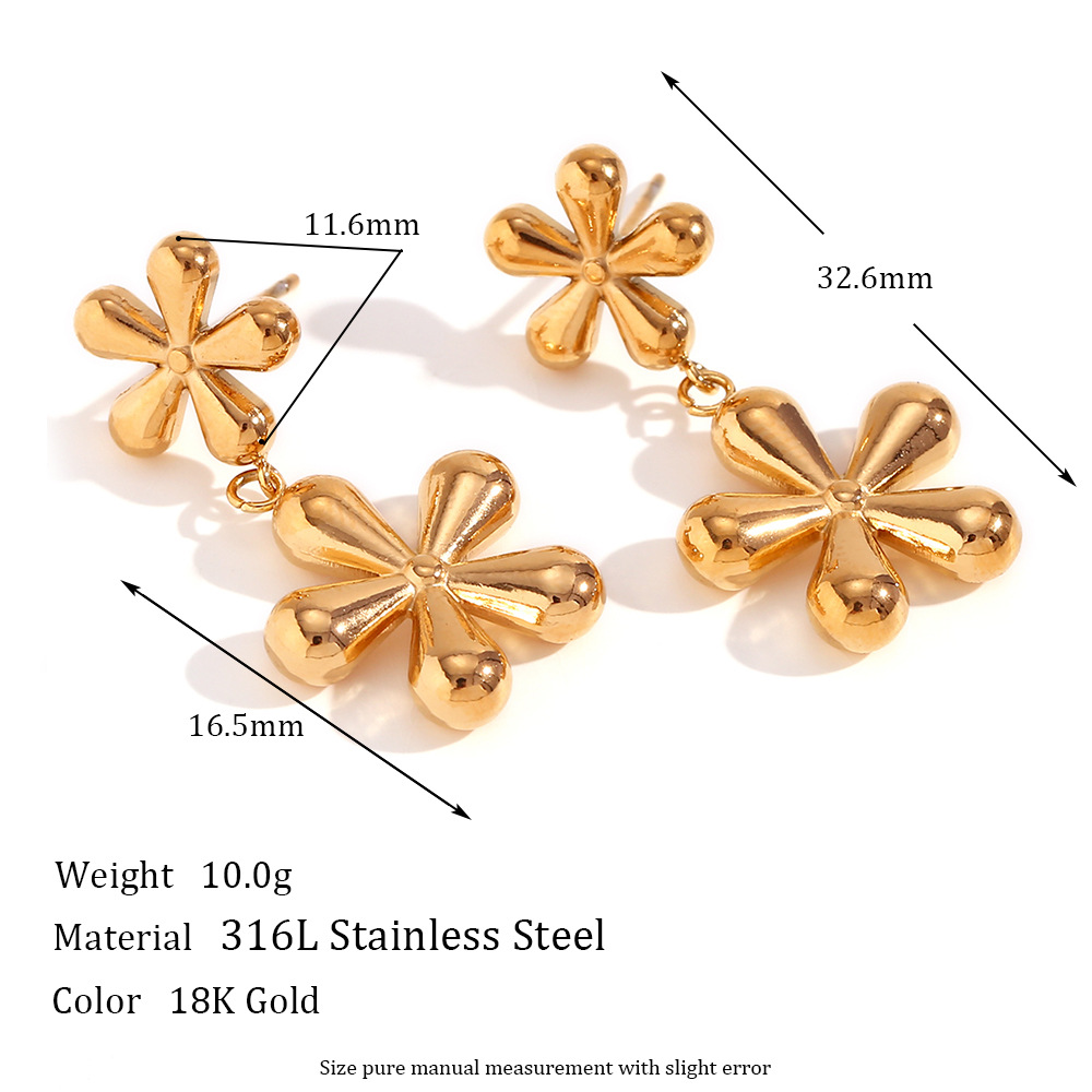 Two Small Flower Pendant Stainless Steel Earrings