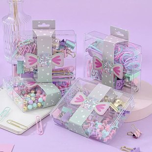 Cross-Border Macaron Color Paper Clip Ticket Holder Thumbtack Rubber Band Four-Compartment Combination Unicorn Office Binding Mixed Set