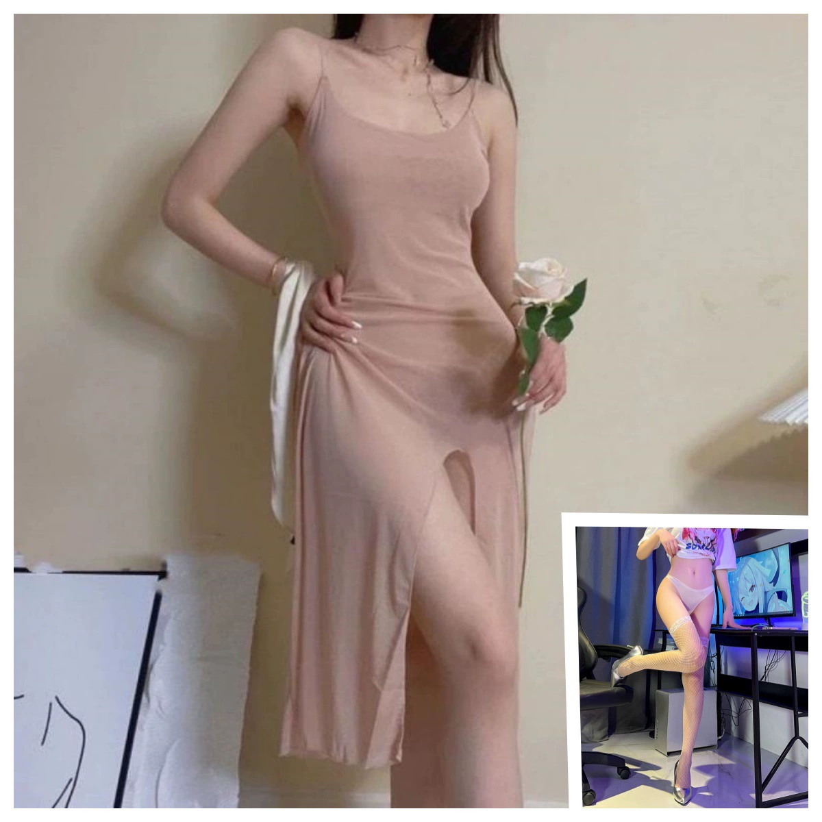 Сексуальное нижнее бельё, slip-платье, длинная юбка, пижама, прозрачный комплект