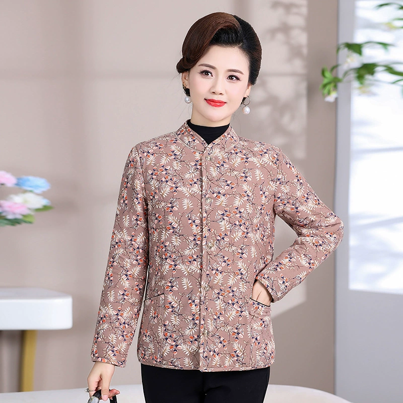 Среднего и пожилого возраста зимняя толстая хлопчатобумажная куртка новая хлопчатобумажная одежда мама теплая свободная цветочная хлопчатобумажная одежда бабушка куртка женщина