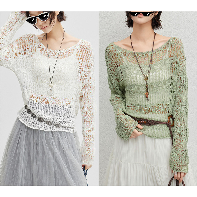 My Ripple Knitwear Holiday Weaver Style! Combed Cotton One-Line Collar Cut Out Blouse