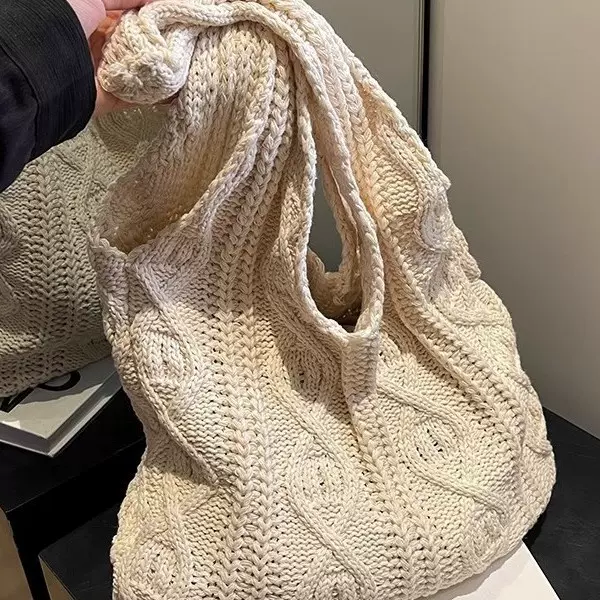 复古针织包手工毛线编织包托特包百搭单肩包bags女士手提包购物袋