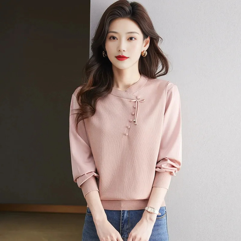 春秋女装2025年新款布拼接早秋遮肚子针织衫女上衣秋季宽松打底衫|undefined