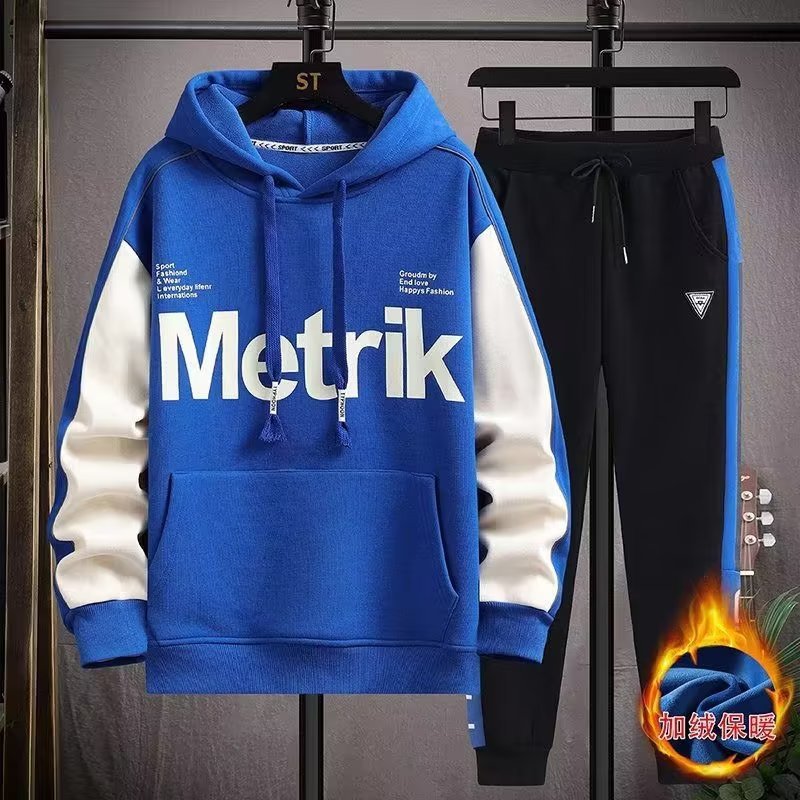 Otoño e invierno nuevo suéter forrado de lana conjunto de dos piezas niños marca de moda guapo juventud moda casual traje deportivo moda