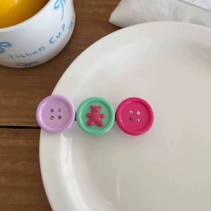 可爱撞色纽扣小熊发夹少女百搭鸭嘴夹碎发刘海夹创意边夹发卡发饰|undefined