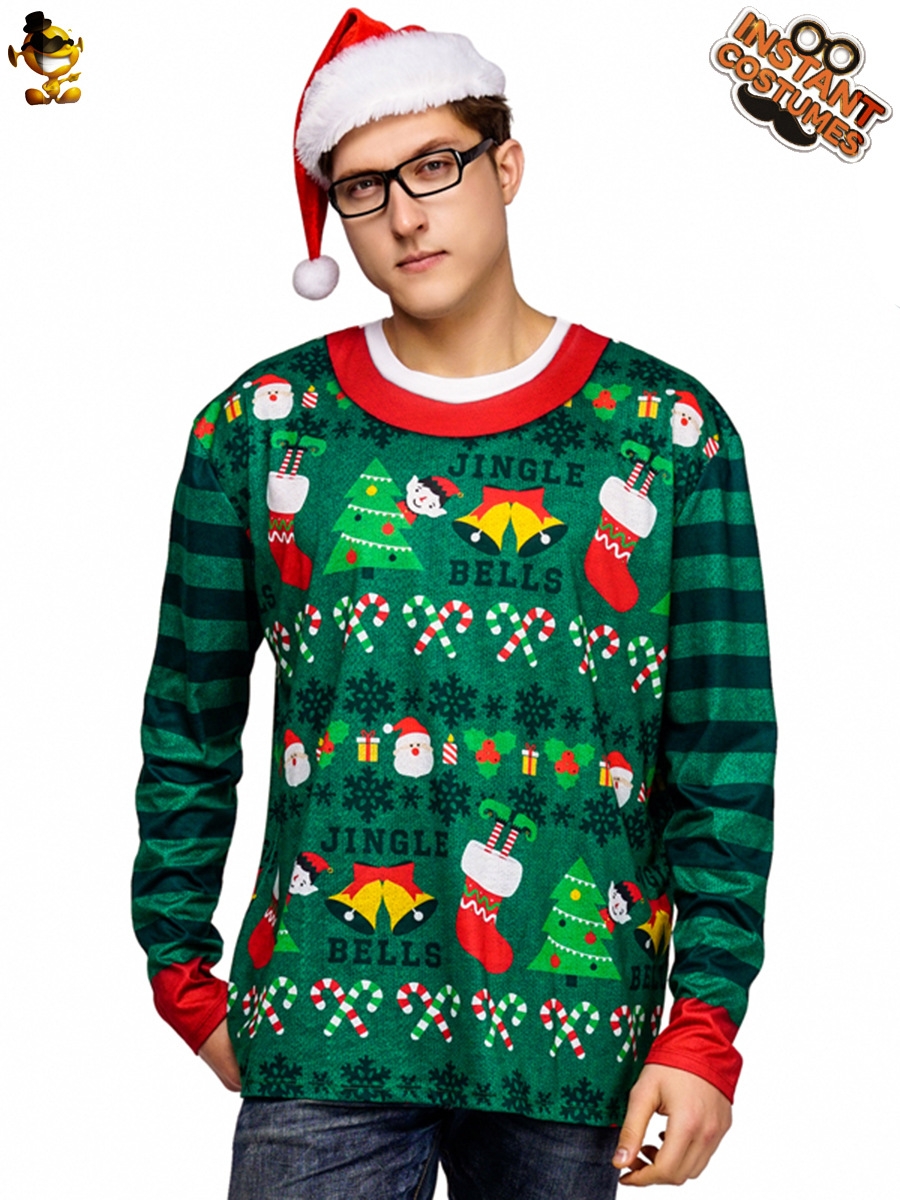 Navidad adulto hombres Navidad 3D impreso suéter de manga larga Camiseta etapa traje de rendimiento traje de cosplay ropa