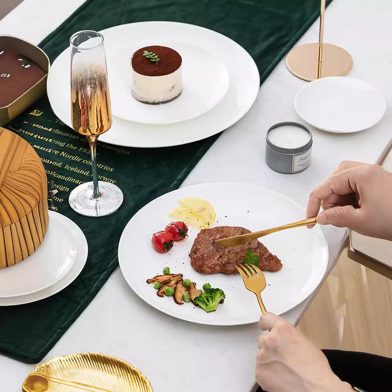 Jingdezhen Pure White Bone China Plate Dish Household Bone China Ceramic Tableware Size Steak Dinner Plate Western Dish Plate