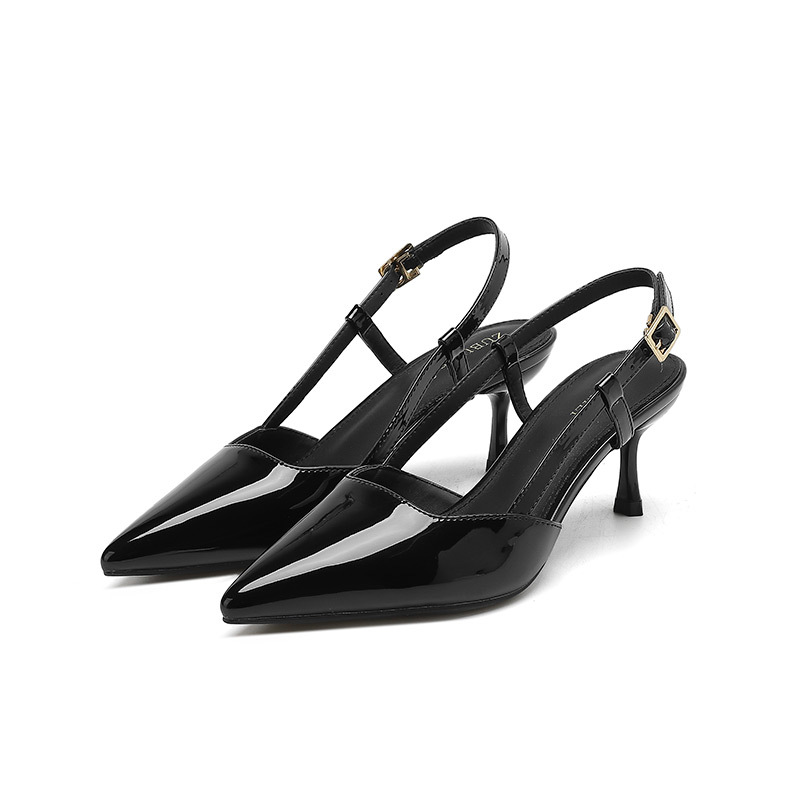 Giày sandal nữ hở mũi mũi nhọn gót nhọn cao thiết kế độc đáo — Màu đen