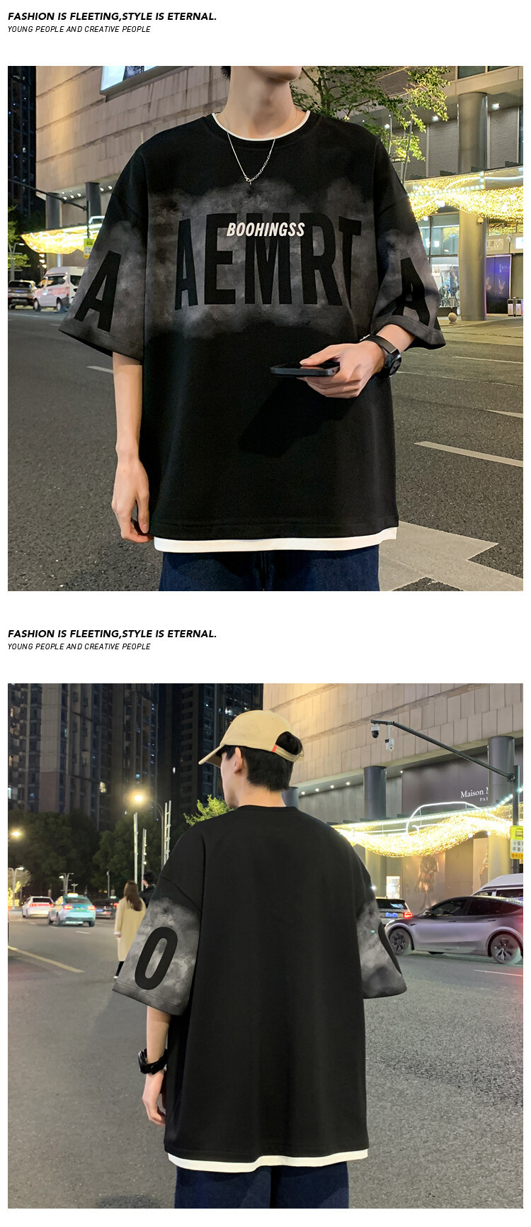 T-shirt da uomo stile americano due pezzi per estate casual_voghion.com