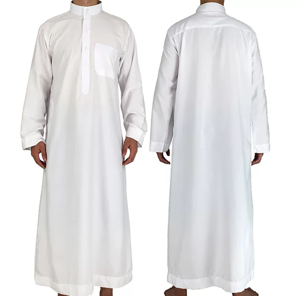 Cross-Border New Style Men's White Robe with Stand Collar