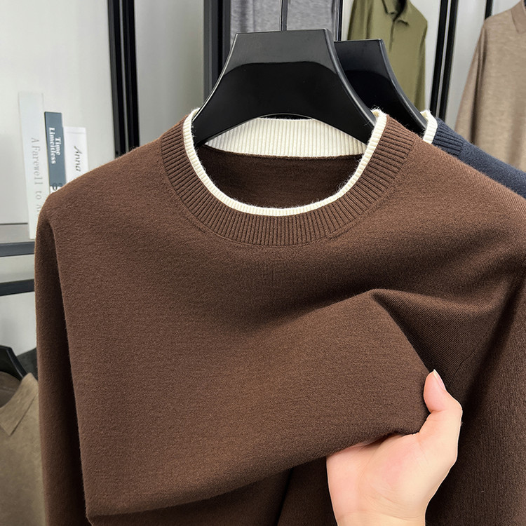 Comercio exterior hombre de punto de color sólido suéter casual de manga larga otoño y invierno nuevo estilo de ropa de hombre chaqueta casual suéter de cuello redondo