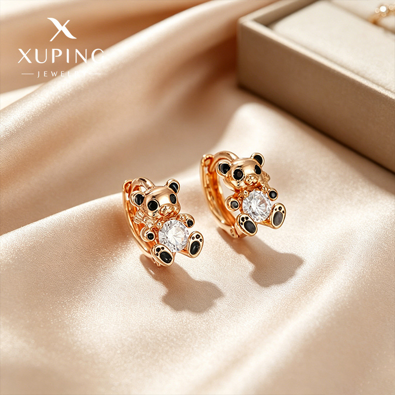 Xuping encantador oso estilo retro geometría de aleación de cobre incrustado pendientes de gemas artificiales pendientes para mujeres