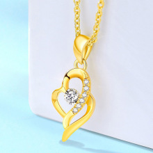 沙金爱心项链 时尚气质优雅镶钻镀24K金双心项链清晰简约女节日礼