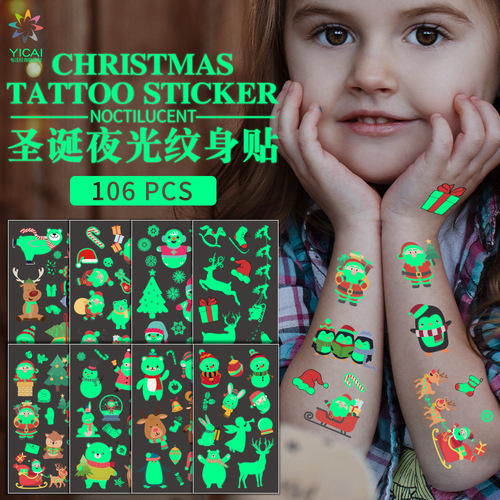 Wholesale cross-border cartoon Christmas glow-in-the-dark children's tattoo stickers New Year party disposable tattoo stickers