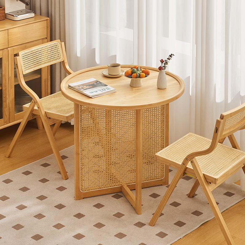 Combinación de mesa y silla de comedor de ratán japonés, mesa redonda de apartamento pequeño, balcón para el hogar, mesa de té de la casa de familia del sudeste asiático, estilo de troncos