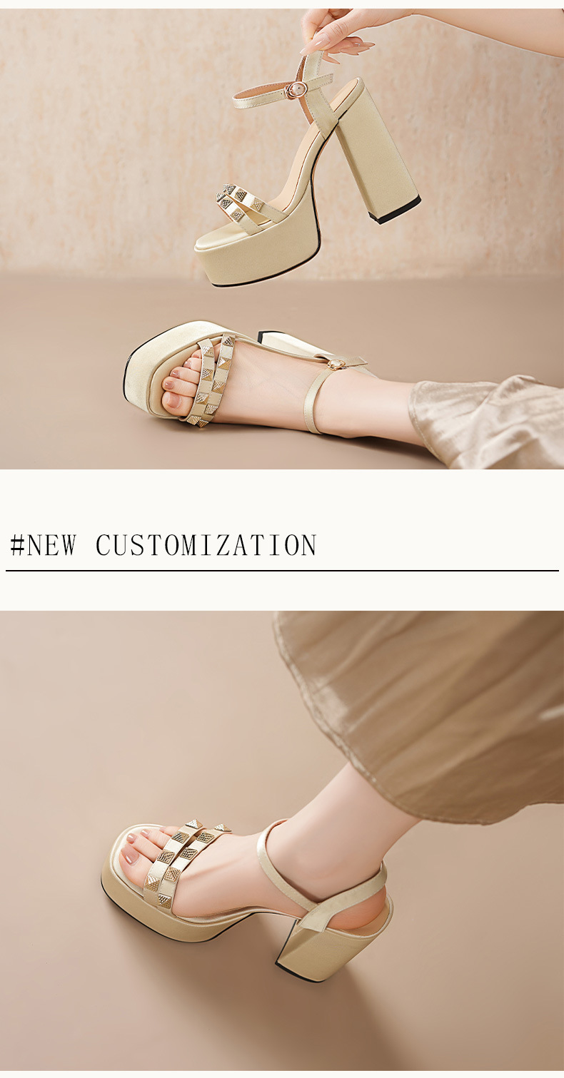 Sandal cao gót nữ hở mũi quai ngang khóa gót 12 cm đế dày — đen chi tiết 3
