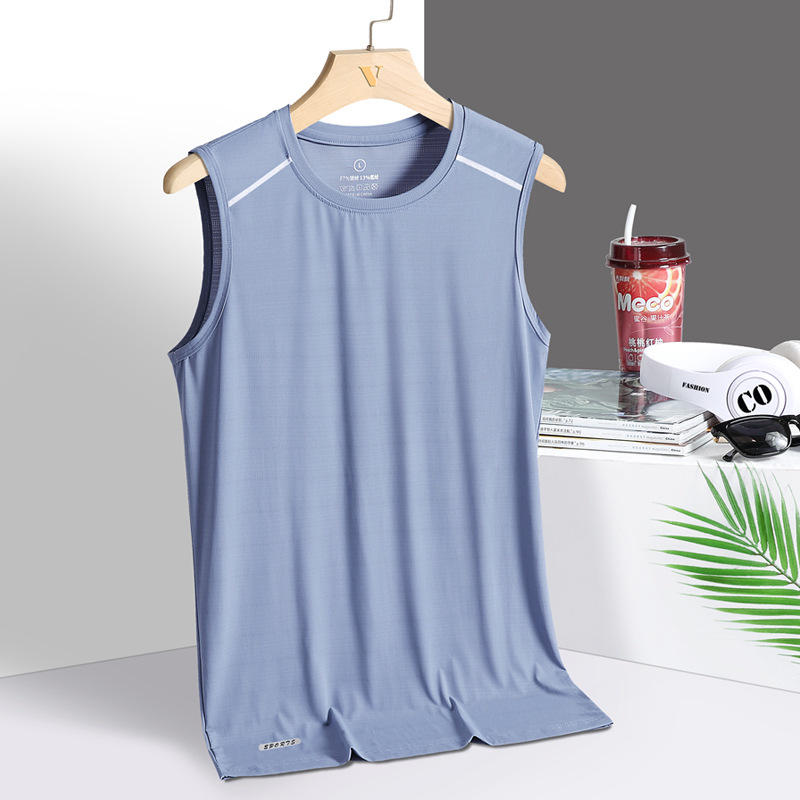 Chaleco de seda de hielo para hombre de verano delgado hombre gordo gran camiseta deportiva de fitness suelta camiseta sin mangas rápidamente secado camiseta base