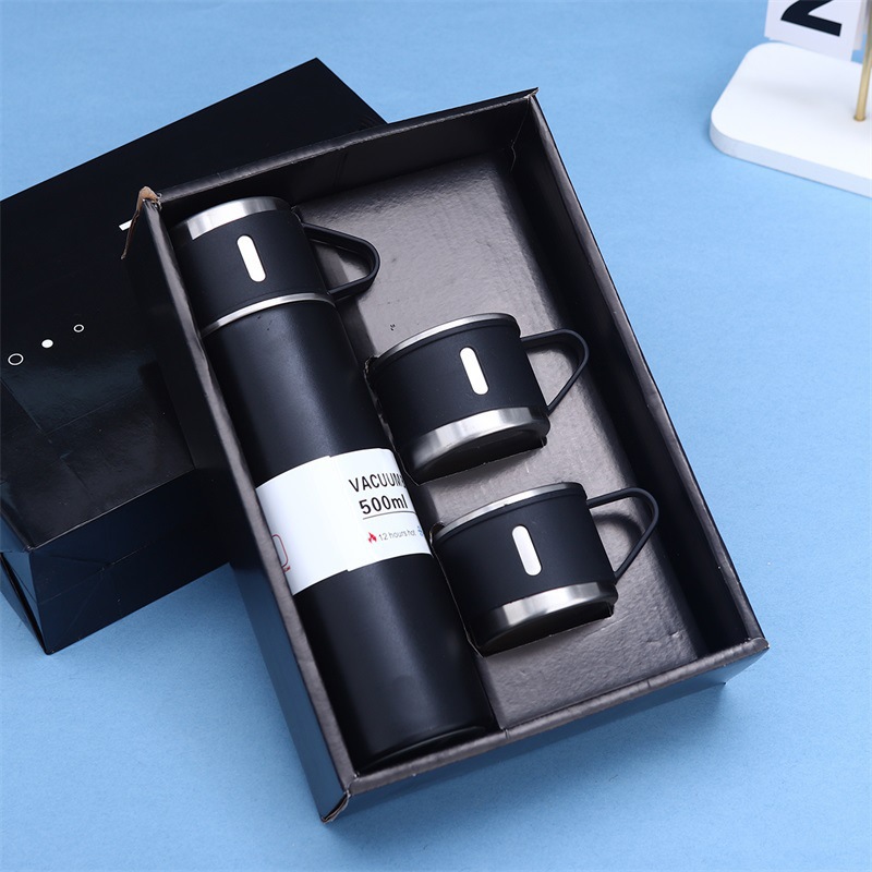 Juego de tazas de vacío de acero inoxidable 304 transfronterizo de gran capacidad, una taza, tres cubiertas, tapa de mano, taza recta, juego de regalo