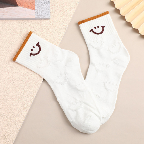 White cartoon crew socks for girls, spring and summer thin cute bear crew socks for students, trendy Japanese style short socks for girls