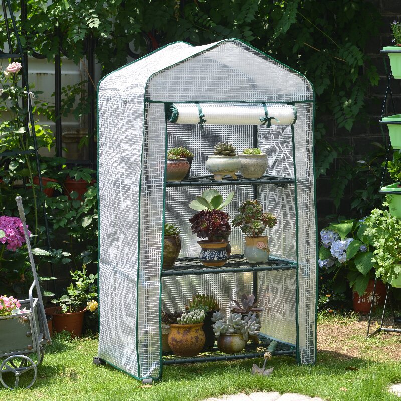 3-stöckiges Mini-Gewächshaus für Sukkulenten, regensicher, aus weißem PE, ideal für Blumen und andere Pflanzen._voghion.com