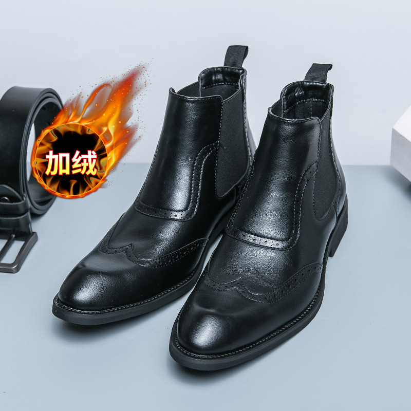 Botas de cuero de hombre invierno nuevas botas de cuero de alto nivel de vello, zapatos de cuero transfronterizos grandes para hombres nuevas botas Martin retro zapatos de calzado