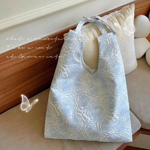 Original embossed new flower canvas bag tote portable yoga bag casual versatile large capacity literary shoulder bag