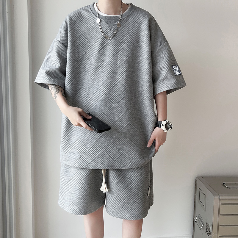 2026 New Fashion Casual Sports Suit Men's Short-Sleeved T-Shirt Men's Summer Couple Waffle Shorts 1 Complete Set 2026 New Fashion Casual Sports Suit Men's Short-Sleeved T-Shirt Men's Summer Couple Waffle Shorts 1 Complete Set