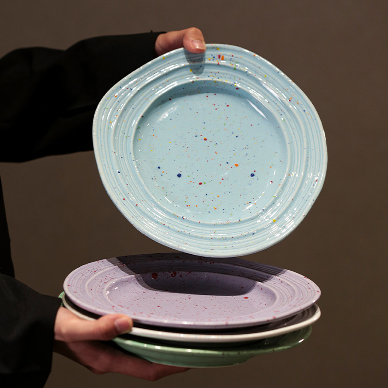 2026 New Style Splash-Ink Ceramic Tableware Plates for Home Use, High-End Porcelain Prep Plates, Western-Style Dinner Plates, Beautiful Plates