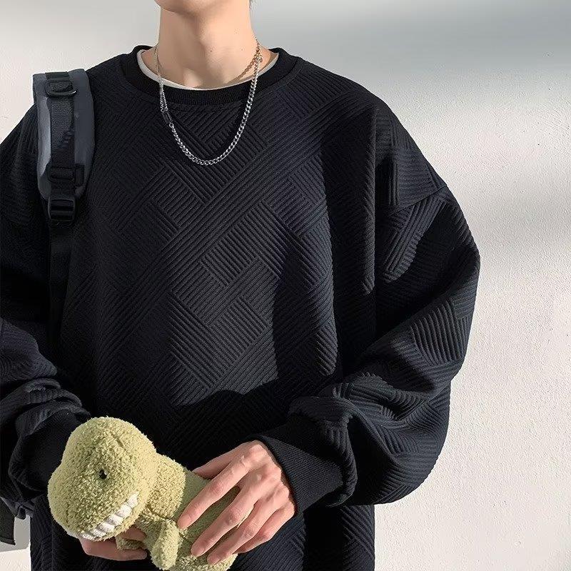 Pesado estilo americano patrón flotante suéter de los hombres de cuello redondo otoño marca de moda suelta más tamaño con capucha pareja ropa de moda camisa de fondo