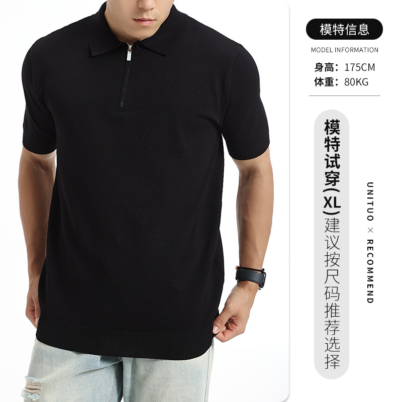 Europa y los Estados Unidos de punto transfronterizo hielo polo camiseta hombre alto sentido medio cremallera de negocios waffle de verano manga corta