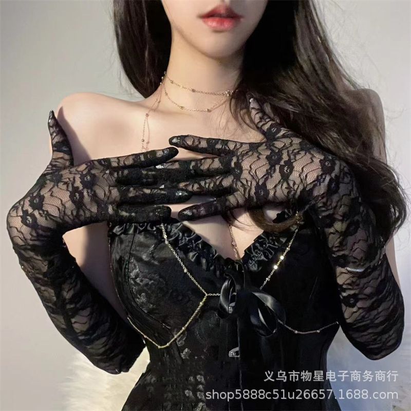 Retro wedding dress female hand sleeves black long lace gloves thin female high-end hot girl sexy pure desire retro photography