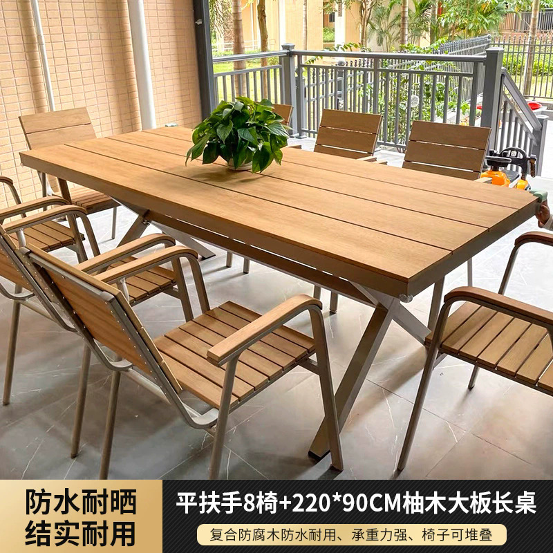 8 sillas con reposabrazos planos + 220 * 90CM tabla larga de teca