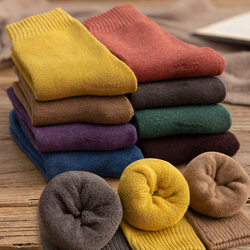 Socks women's autumn and winter plus velvet padded warm Terry socks Japanese solid color imitation wool towel socks floor cotton women's socks