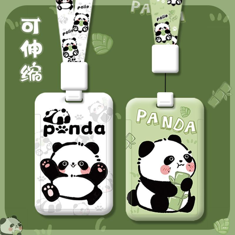 Student Cartoon Campus Card Panda Meal Card Protective Cover Bus Card Retractable Lanyard Id Card Holder Cute Name Tag