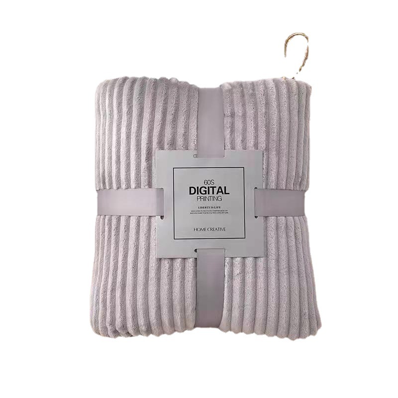 Solid Color Striped Blankets, Coral Velvet, Cloud Mink Velvet, Small Blankets, Thickened Flannel, Air Conditioning Blankets And Sheets_voghion.com