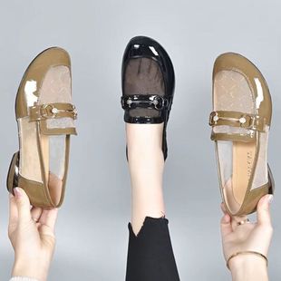 Real Soft Leather Mesh Shoes 2025 New Cut Out Thin Sandals Summer Flats Soft Sole Loafers Low Heel Women's Shoes