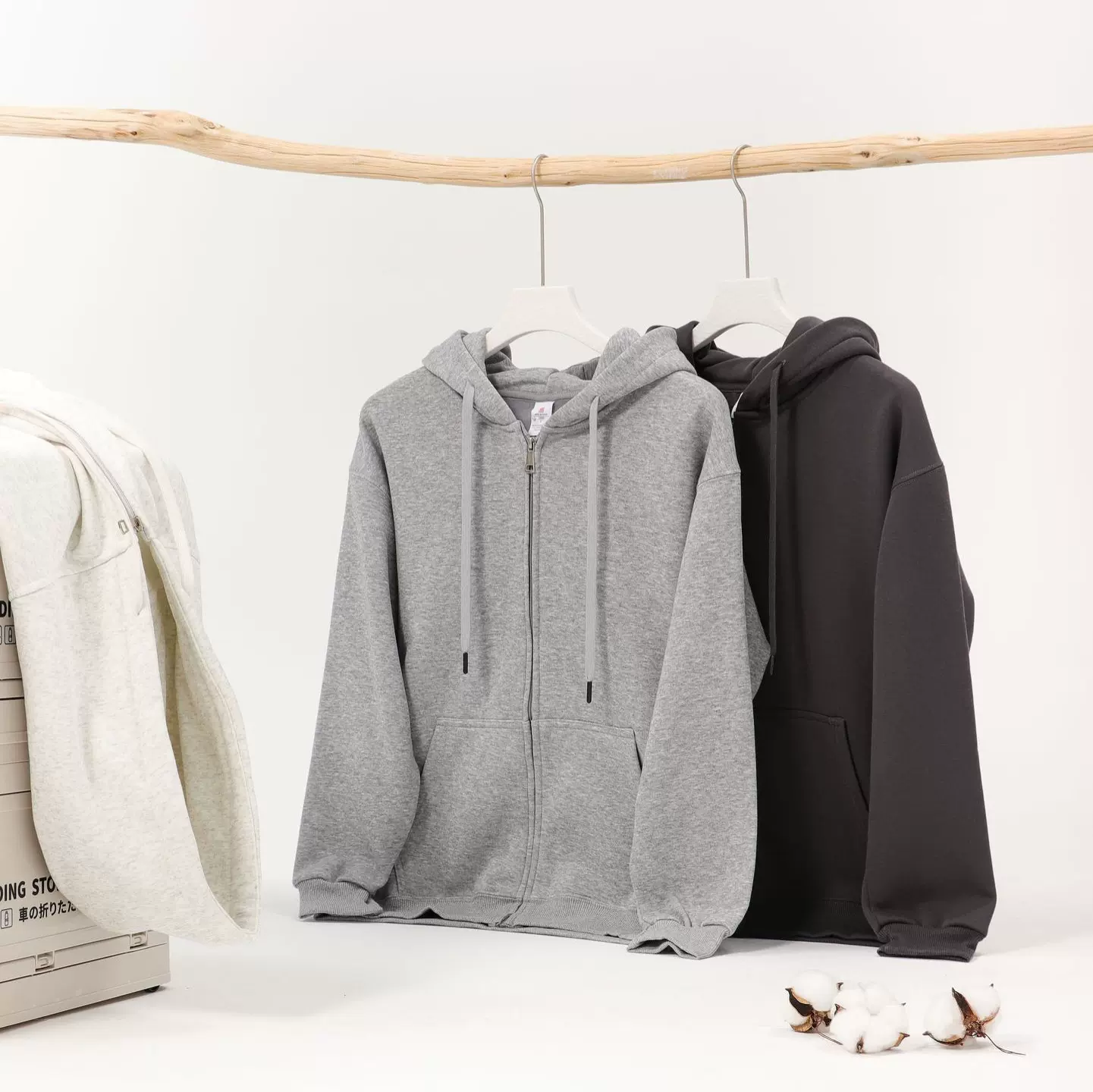 2024秋冬新款400g重磅银狐绒连帽拉链卫衣男纯色加绒卫衣外套批发