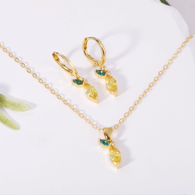 Fruit Earring Necklace Set Colorful CZ Zircon Earrings Grape Cherry Piercing Jewelry Gold detail image 25